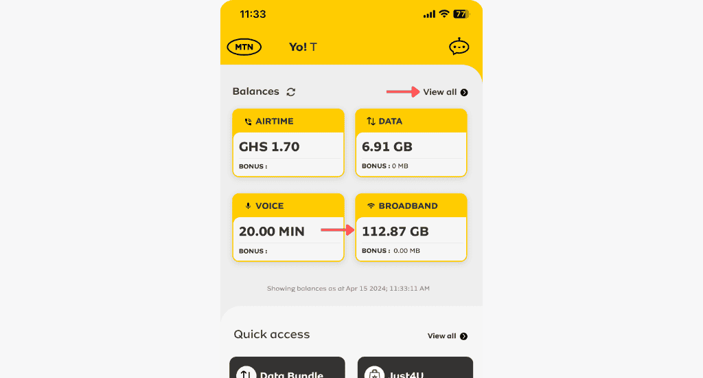 mtn fibre broadband data balance on mymtn app