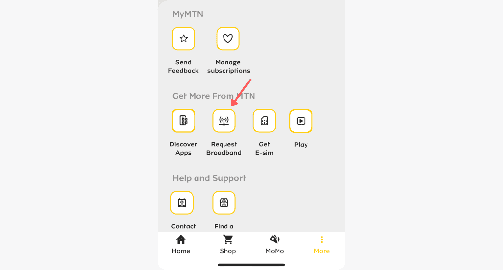 request broadband on mymtn app