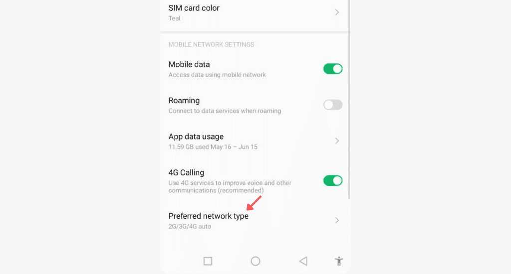 android preferred network type settings