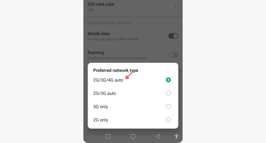 android sim network options