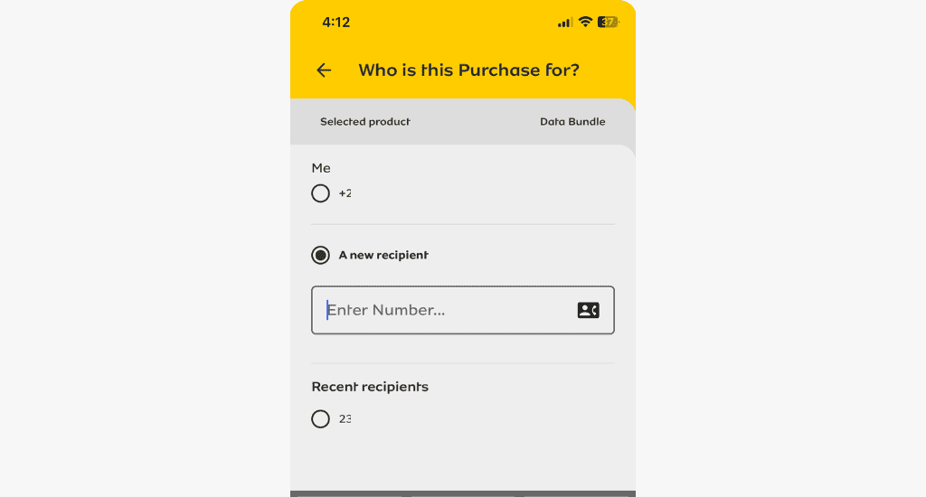 buy mtn data for new recipient