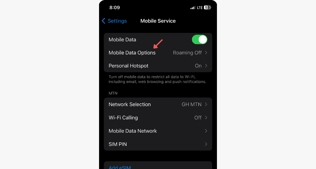 ios mobile service settings