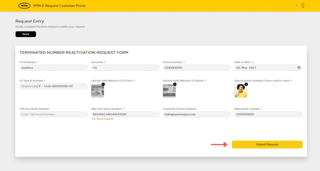 submit mtn sim reactivation request