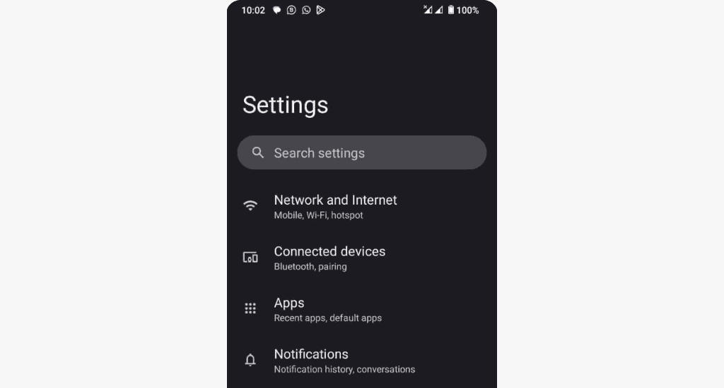 android settings menu