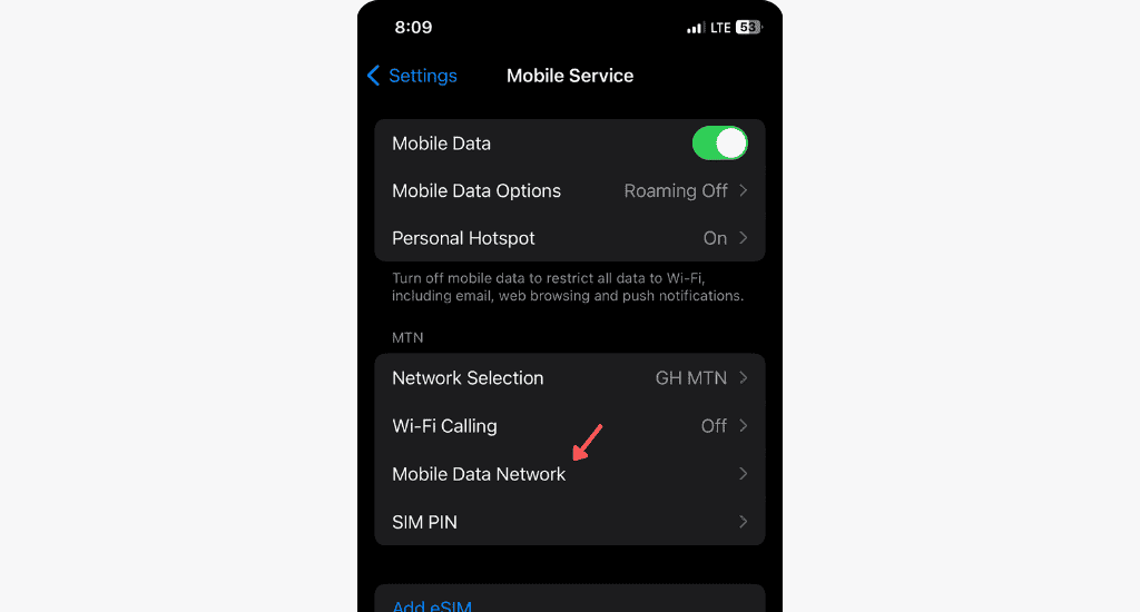 iphone mobile data network