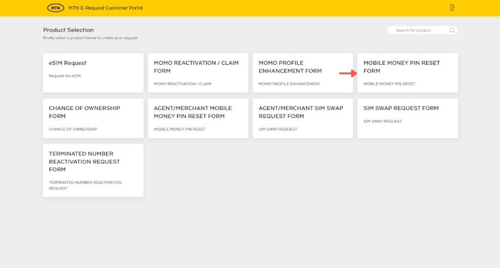 mtn e-request customer portal dashboard