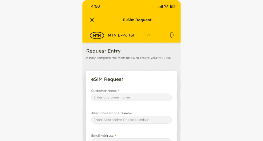 complete mtn esim request form