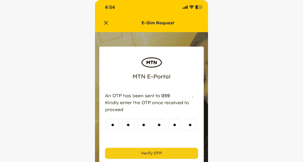 enter mtn e-portal otp code