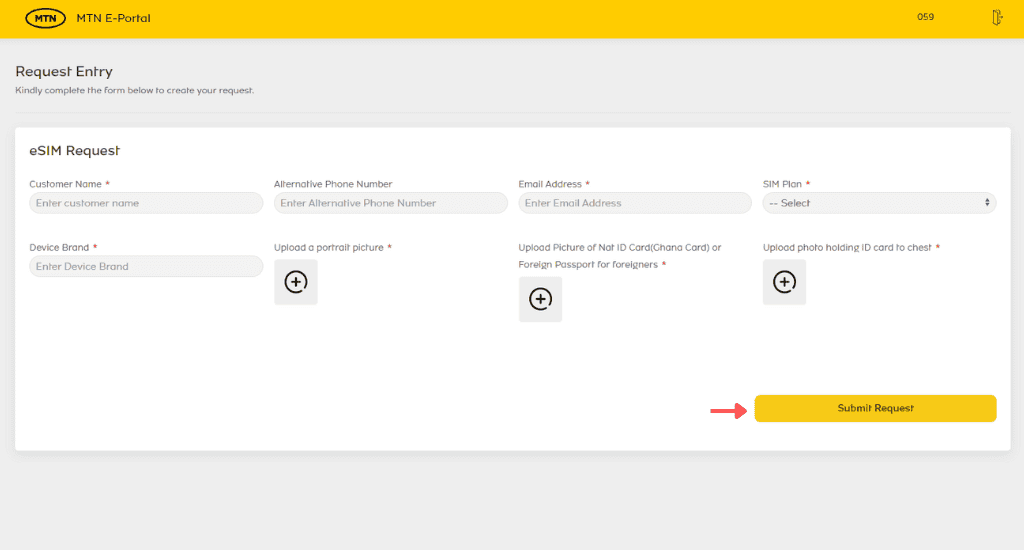 mtn ghana esim request form