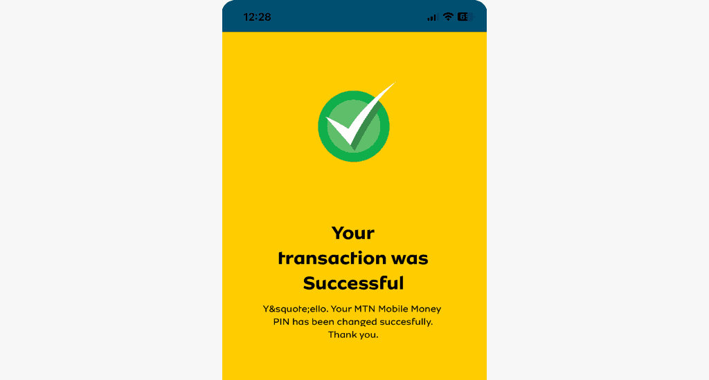 mtn mobile money pin change successful