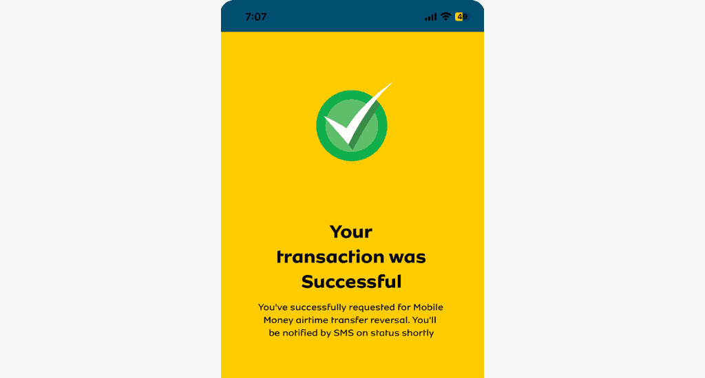 mtn momo to airtime reversal successful