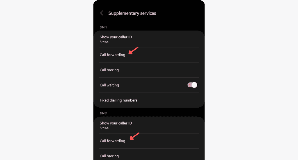 android supplementary call settings