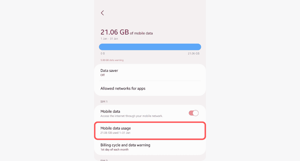 android mobile data usage