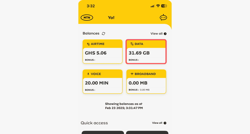 mymtn app balances section