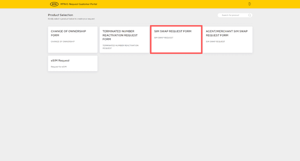 mtn e-request portal menu