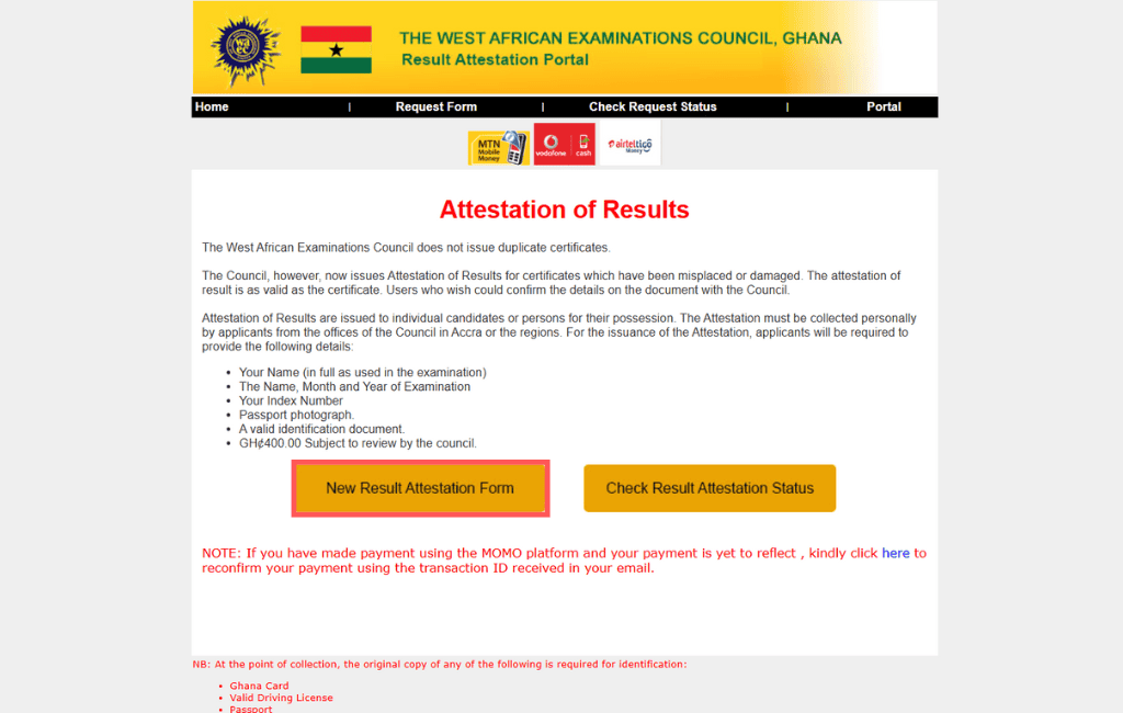 new results attestation form