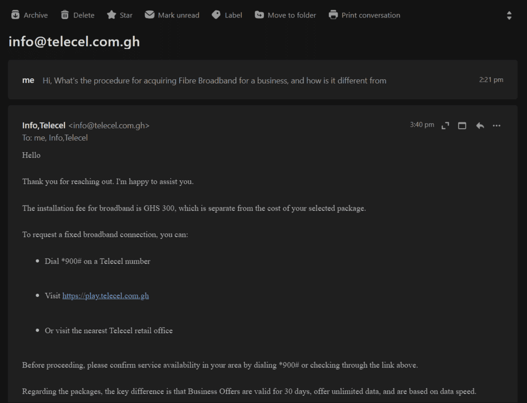 telecel ghana email support