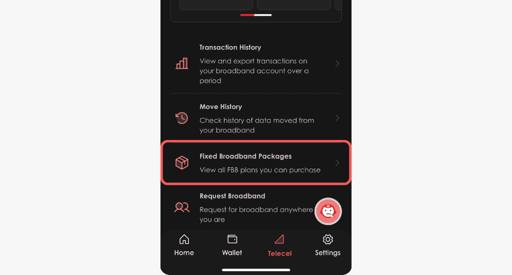 telecel broadband menu