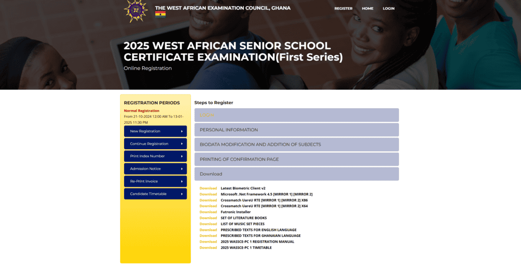 wassce first series registration